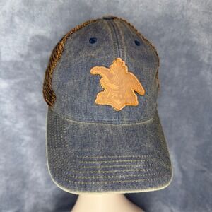 Legacy Trucker Hat Mens OSFA Blue Denim Distressed Leather Eagle Patch Snapback